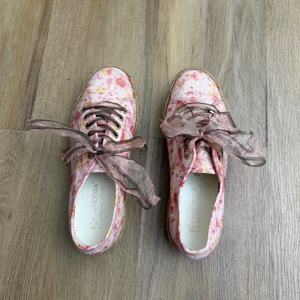 Superga x LoveShackFancy Floral Espadrille Platform Sneakers Pink Size 8 39
